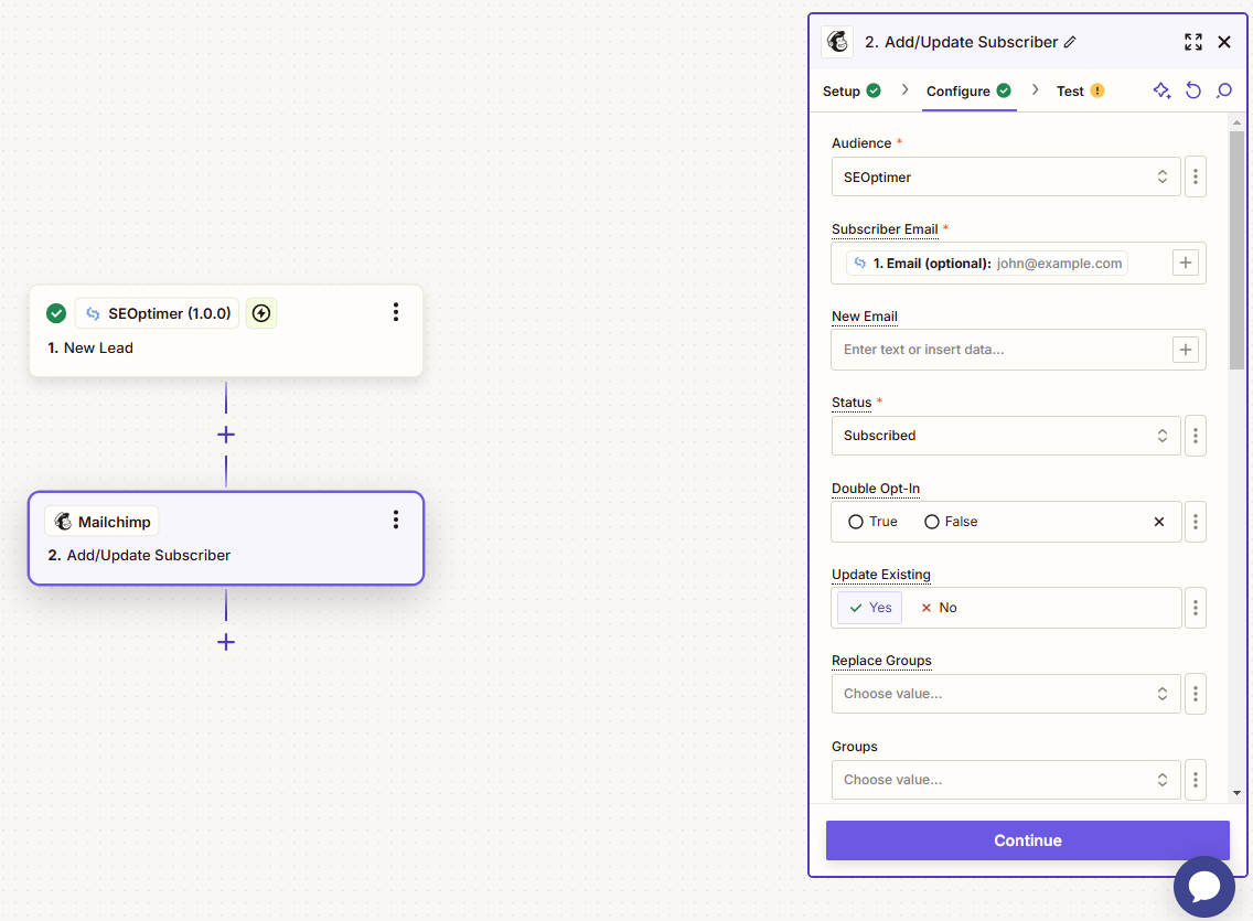 Mailchimp Field Set Up